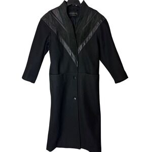 VTG Wool Long Coat Jacket Womens 4 Black Leather Trim David Benjamin Winter FLAW